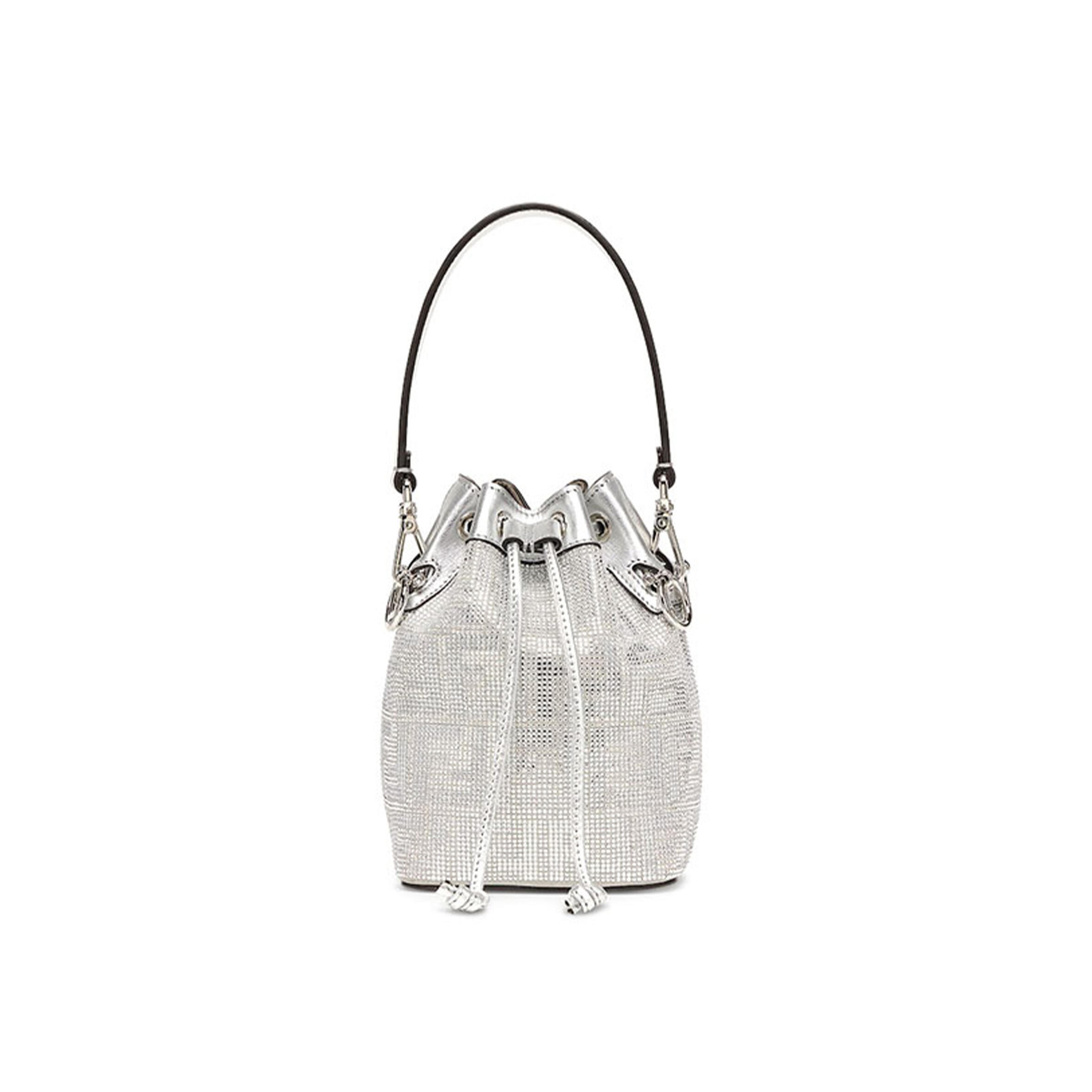 F**di white mini mon tresor crystal bucket bag (18*12*10cm)
